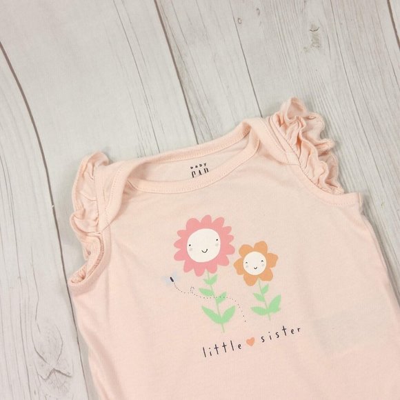 Baby Girl 2 Outfit Summer Bodysuit Set Little Sister Birds Flowers Pink Gold 0-3 - Picture 3 of 10